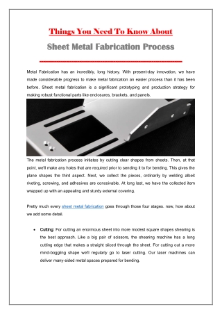 Things you need to know about Sheet Metal Fabrication process