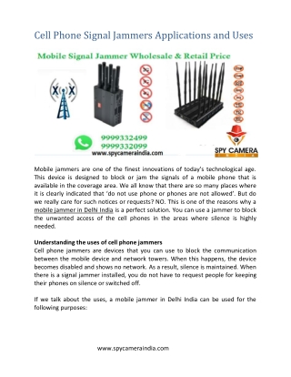 Cell Phone Signal Jammers Applications and Uses