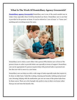 What Is The Work Of Domiciliary Agency Greenwich?