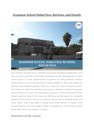 Grammar School Dubai Fees, Reviews, and Details