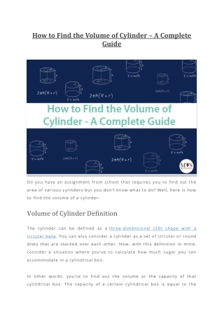 How to Find the Volume of Cylinder – A Complete Guide