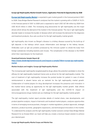 Europe IgA Nephropathy Market Growth Factors, Application Potential & Opportunities by 2028