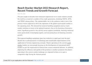 Reach Stacker Market Expand at a CAGR of 4% | 2020-2030