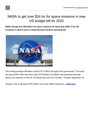 NASA to get over $24 bn for space missions in new US budget bill for 2022