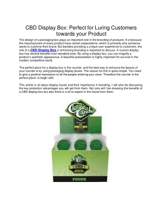 CBD Display Box: Perfect for Luring Customers towards your Product