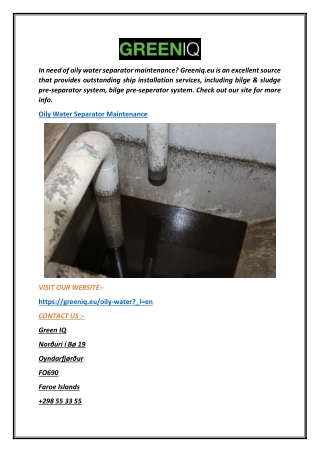 Oily Water Separator Maintenance  Greeniq.eu
