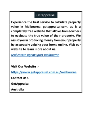 Real Estate Agents Port Melbourne  Getappraisal.com.au