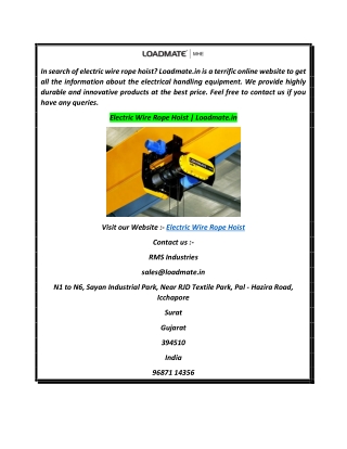 Electric Wire Rope Hoist  Loadmate.in