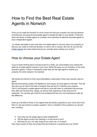 How to Find the Best Real Estate Agents in Norwich