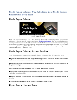 Credit Repair Orlando: Why Rebuilding Your Credit Score is Important in Every Fi