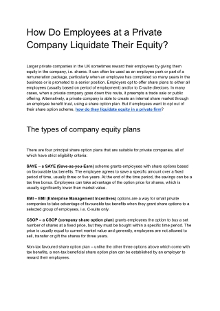 How Do Employees at a Private Company Liquidate Their Equity