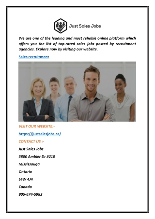 Reliable Sales Recruitment  Justsalesjobs.ca