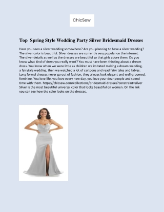 Top  Spring Style Wedding Party Silver Bridesmaid Dresses
