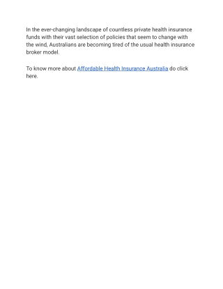 Affordable Health Insurance Australia
