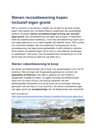 Stenen recreatiewoning kopen inclusief eigen grond