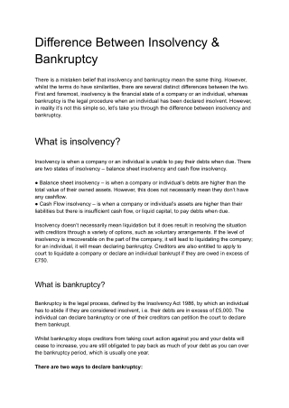 Difference Between Insolvency & Bankruptcy