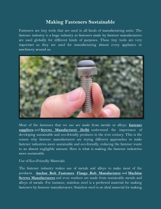 Making Fasteners Sustainable