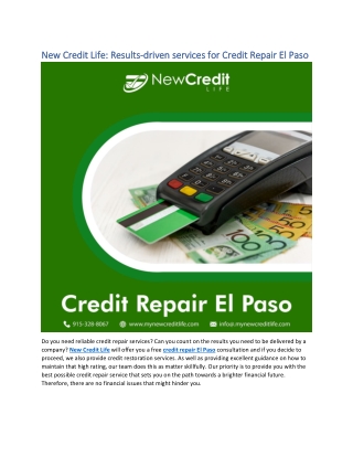 New Credit Life Results driven services for Credit Repair El Paso