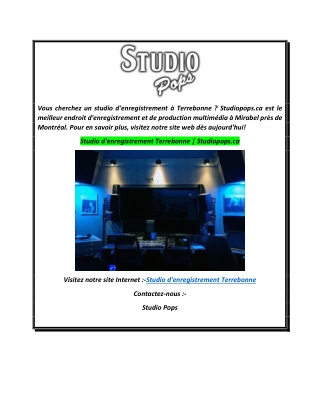 Studio d'enregistrement Terrebonne  Studiopops.ca