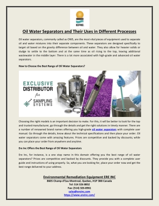 Oil Water Separators and Their Uses in Different Processes