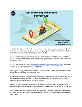 Cost To Develop Online food Delivery App