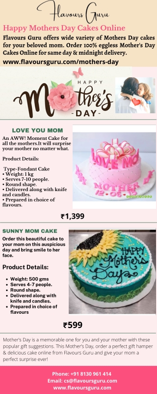 Online Order Special Mother's Day Cake in Delhi NCR - Flavours Guru