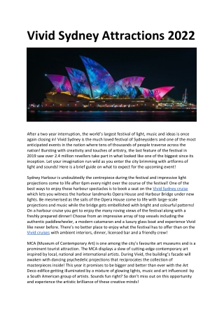 Vivid Sydney Attractions 2022