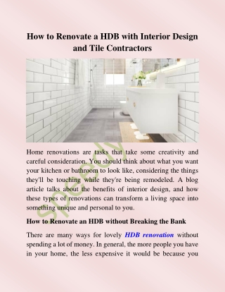 Renovate a HDB with Interior Design and Tile Contractors