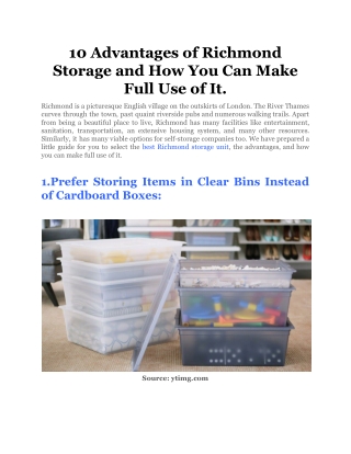 10 Advantages of Richmond Storage and How You Can Make Full Use of It.