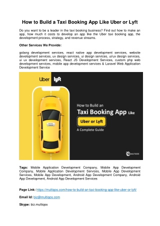 How to Build a Taxi Booking App Like Uber or Lyft