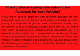 How to choose appropriate automotive fasteners for your Vehicles?