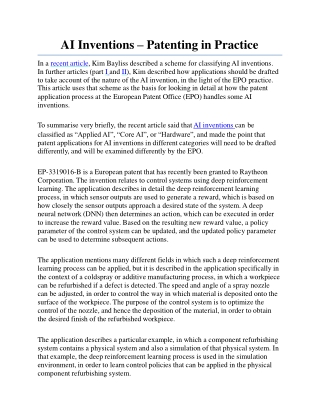 AI Inventions – Patenting in Practice