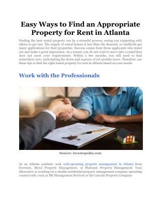 Easy Ways to Find an Appropriate Property for Rent in Atlanta