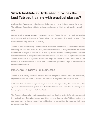 Best Tableau Training Institute in Hyderabad