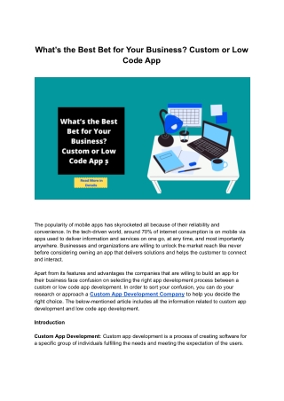 What’s the Best Bet for your Business Custom or Low Code App
