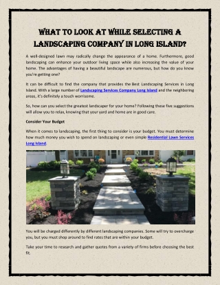 What to look at while Selecting a Landscaping Company in Long Island 1