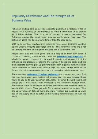Popularity Of Pokemon And The Strength Of Its Business Value
