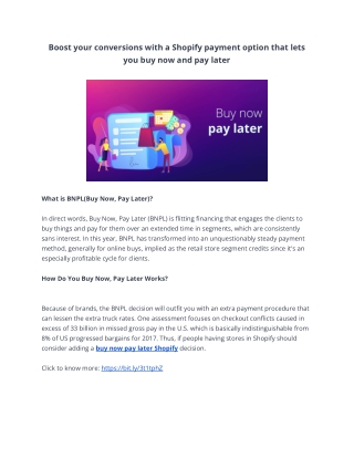 Boost your conversions with a Shopify payment option that lets you buy now and p