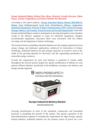 Europe Industrial Battery Market Major Player, Revenue: Ken Research
