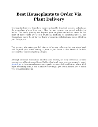 Best Houseplants to Order Via Plant Delivery