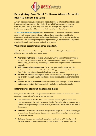 Everything You Need To Know About Aircraft Maintenance Systems