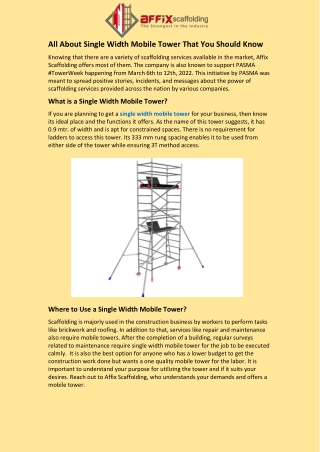 All About Single Width Mobile Tower That You Should Know