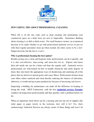 FEW USEFUL TIPS ABOUT PROFESSIONAL CLEANING