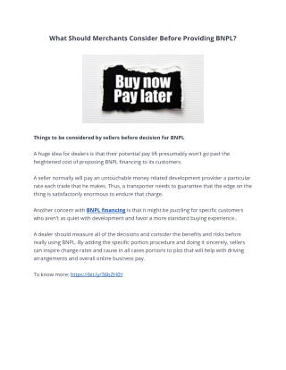 What Should Merchants Consider Before Providing BNPL?