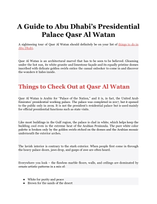 A Guide to Abu Dhabi’s Presidential Palace Qasr Al Watan