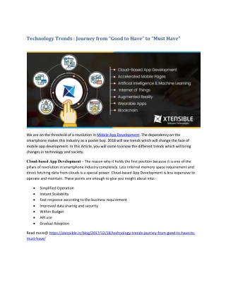 Technology Trends  Journey from “Good to Have” to “Must Have”