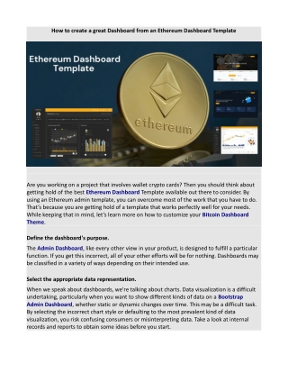 How to create a great Dashboard from an Ethereum Dashboard Template