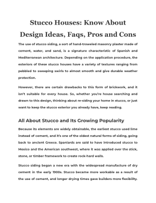 Stucco Houses: Know About Design Ideas, Faqs, Pros and Cons