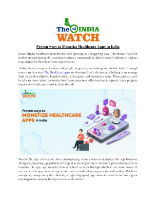 Proven ways to Monetize Healthcare Apps in India