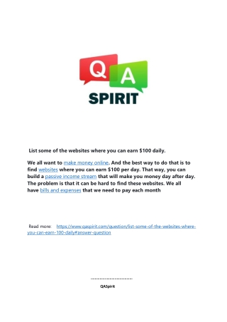 List some of the websites where you can earn 100 daily.